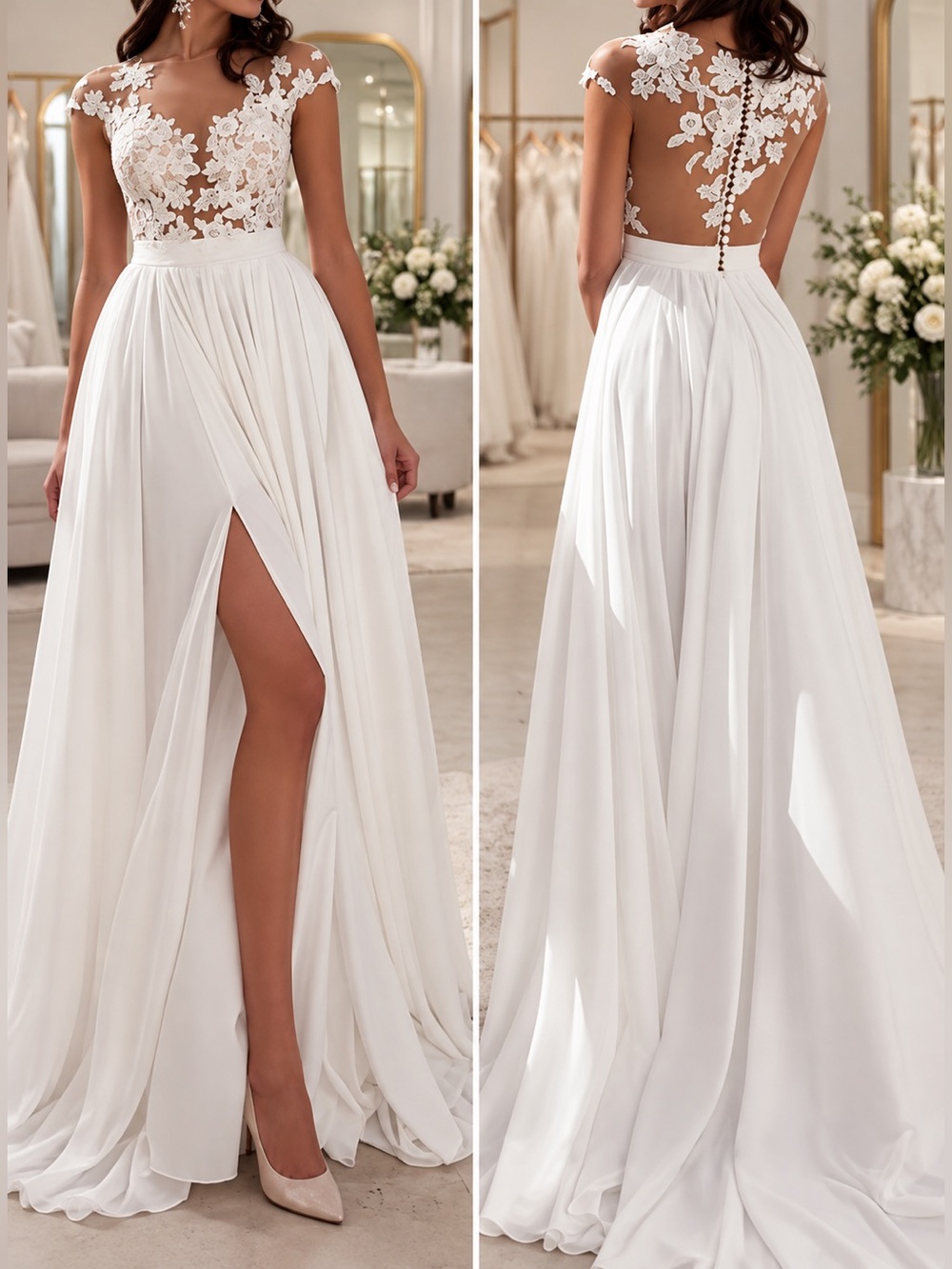Elegant White Lace Appliqué A-Line Wedding Dress NWT Size 12